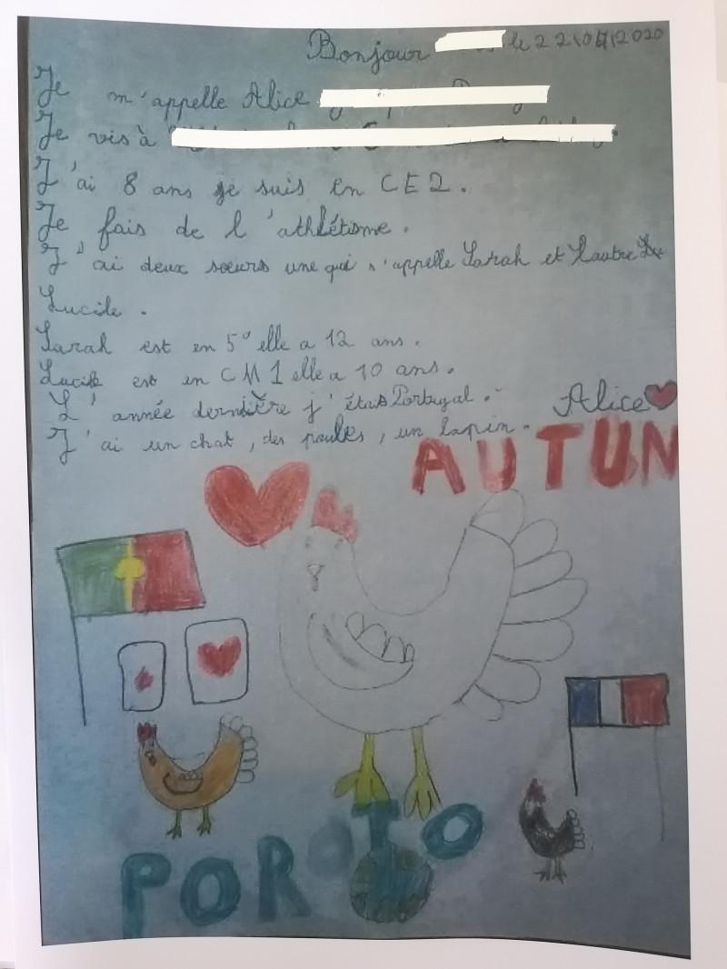 Remerciement aux élèves de l'école de Cussy en Morvan